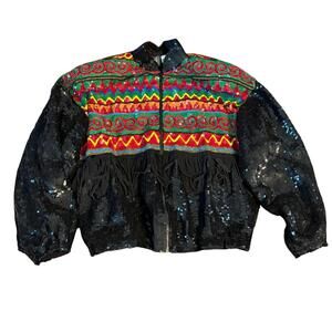 MODI 80s silk sequin embroidered fringe jacket S